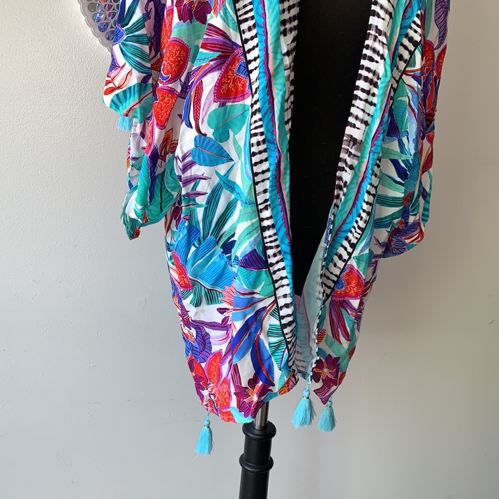 La Blanca Tropics of Tropez Kimono Style Colorful Floral Swim Coverup - Picture 3 of 14